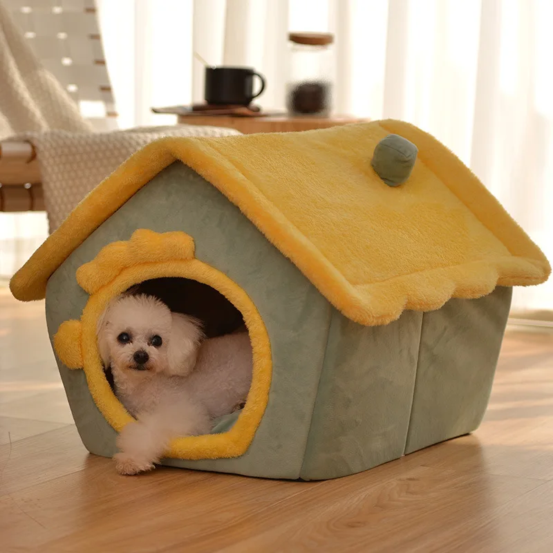 Dog House Pet Cat Foldable Bed Winter Dog Villa Sleep Kennel Removable Nest Warm Enclosed Cave Sofa Pet Supply
