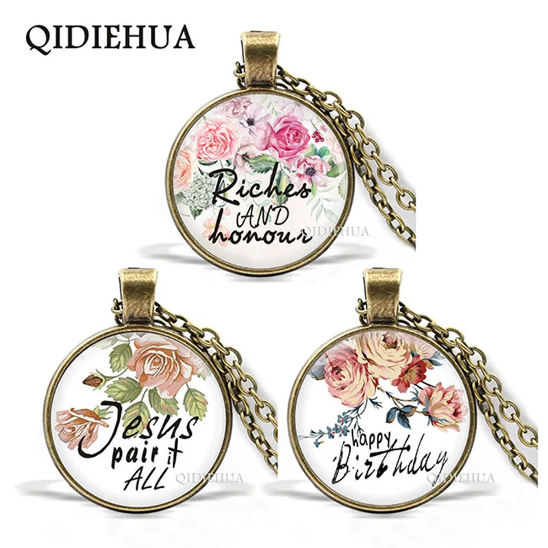 Модные Библейские стихи ожерелье стеклянный купол кулон s растение цветок