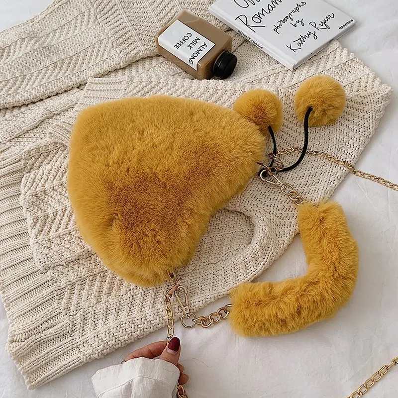 

Plush Bag Cute Handbag Love Chain Shoulder Bag 2020 Fashion Messenger Bag Women Purses High Quality Handbag