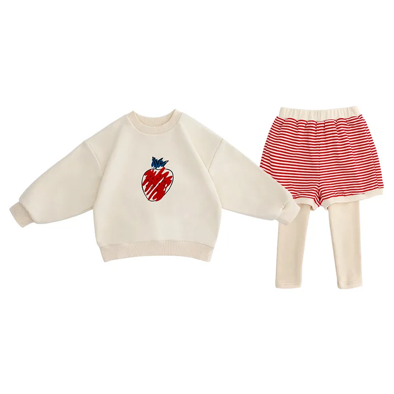 

2020 Autumn new lovely casual suit girls solid color simple cartoon printed sweatshirt shorts Leggings suit