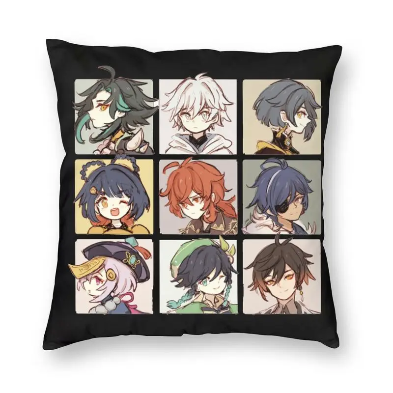 

Luxury Genshin Impact Characters Chibi Gamer Cushion Cover For Sofa Soft Anime Game Pillow Case Home Decor Pillowcase