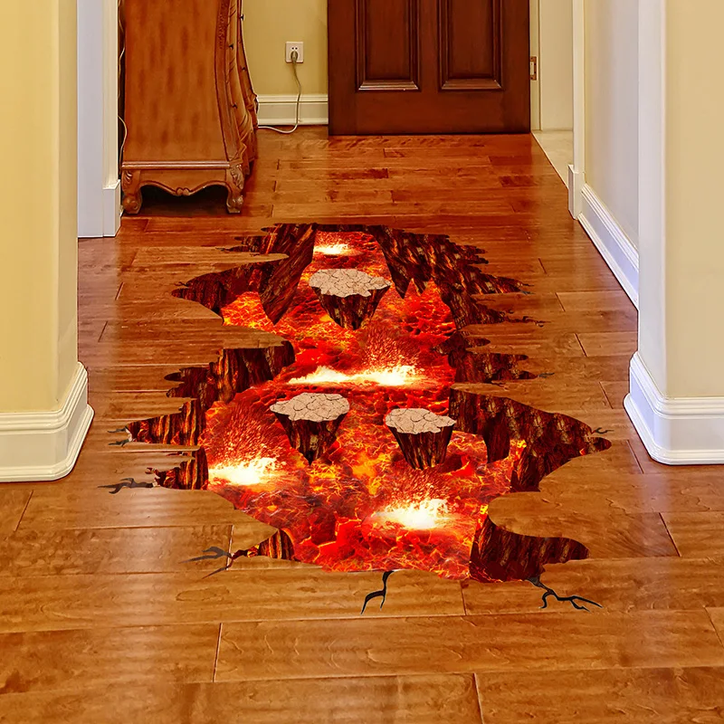 

Volcanic Magma 3D Wall Stickers Living Room Decoration Kids Bedroom Floor Tile Stickers Bathroom Accessories Halloween Design