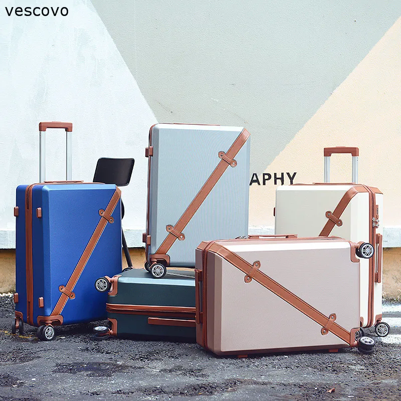 

vescovo Vintage Series 20" 22" 24" 26inch Fashion rolling luggage spinner men travel suitcase women trolley bag with wheels