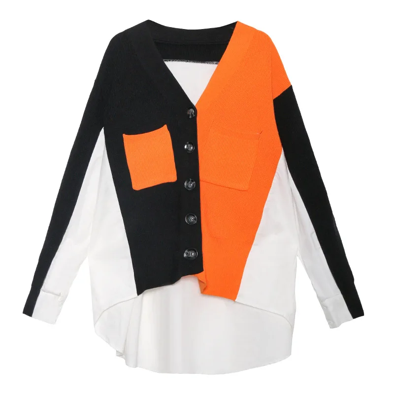 Women's Sweater Stitching Shirt Retro Harbor Style Wearing Knitted Cardigan Women |