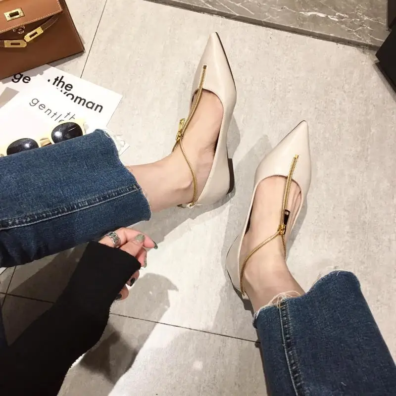 

Pointed single shoes women's new spring fashion zipper flat shoes wild ins tide shallow mouth scoop shoes boat shoes