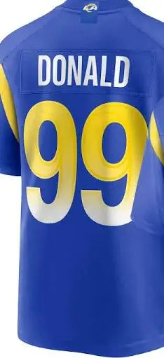 

Custom Embroidery For Men Women Kid Youth American Aaron Donald Blue Cream White Football Jersey