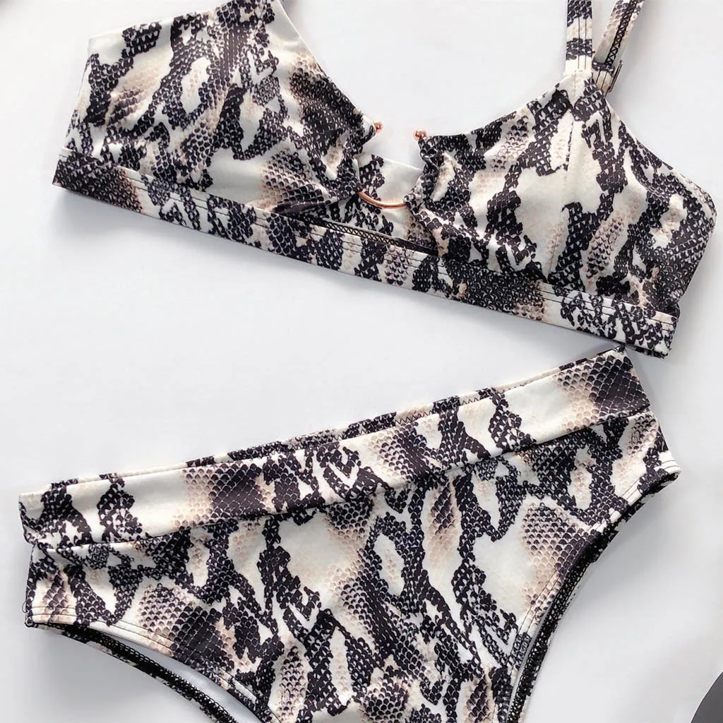 

2021 Summer Sexy Mini Bikini Set Women Leopard Animals Printed Buckle Push-Up Padded Bra High Cut Thongs Swimwear Beach Wear Set