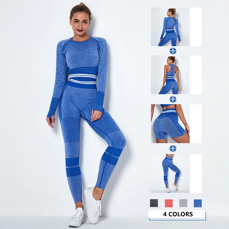 Комплект женский бесшовный для занятий йогой топ с высокой талией и шорты бега