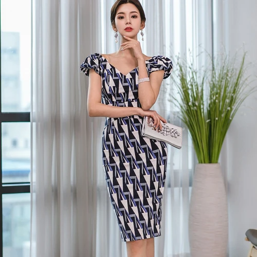 2019 летнее платье высокого качества с буфами и короткими рукавами v образным