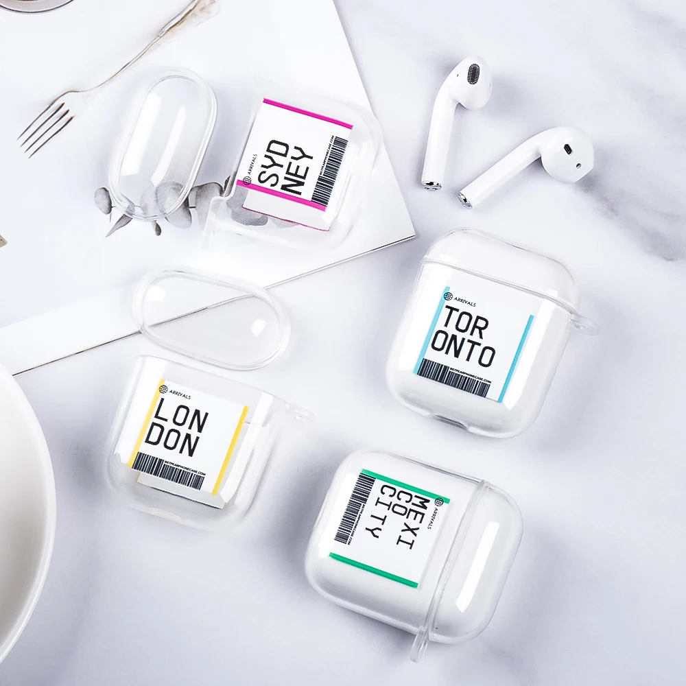 Air Ticket Letter Travel Label Country Case For Airpods 1 2 Earphone Transparent Soft TPU Cover Fundas pods Cute | Электроника