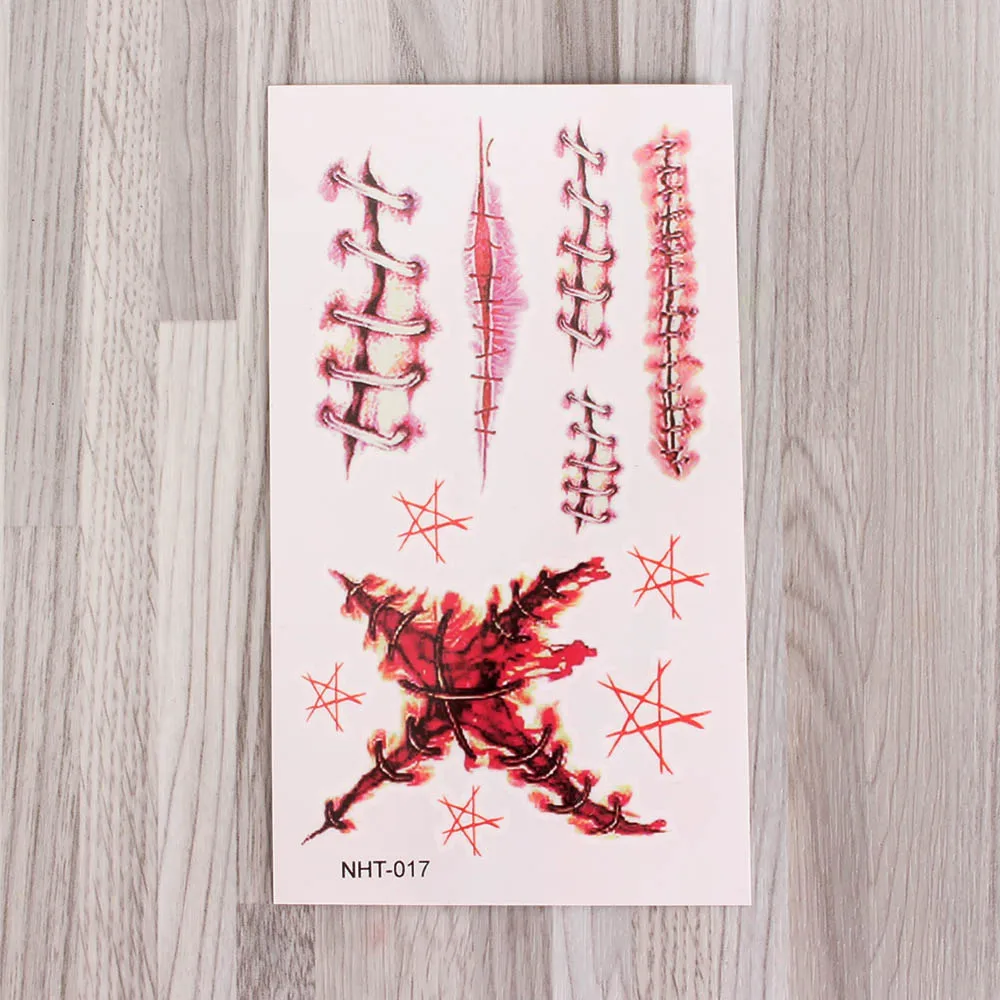 Временные мужские татуировки на Хэллоуин "Зомби шрамы" - подделка, имитирующая кровавое покрытие, декорирование ран и страшных травм. Новинка.