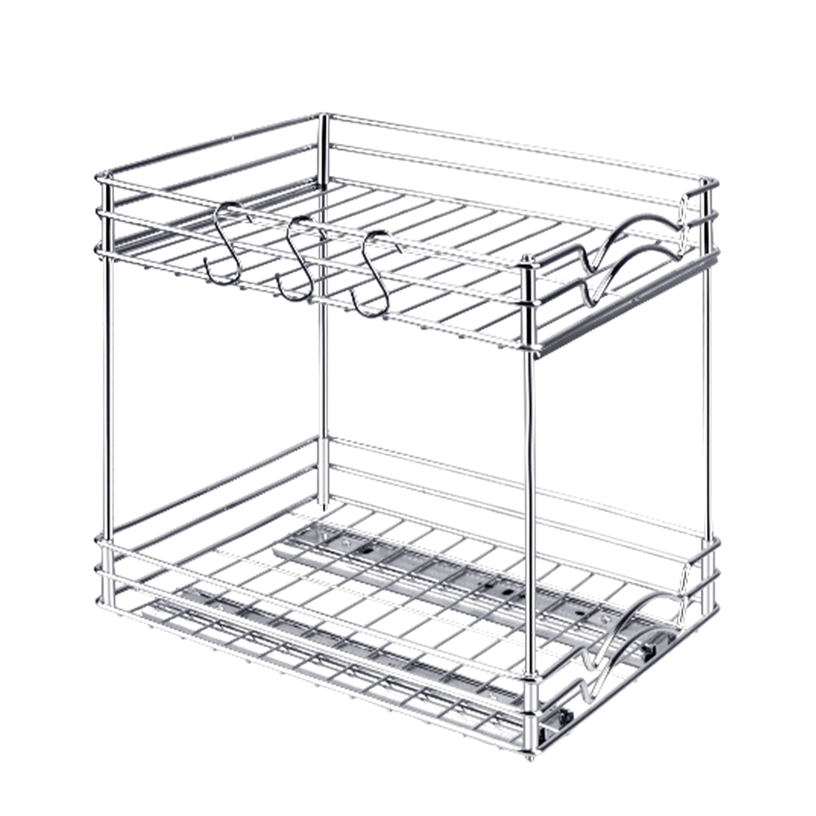 

Cupboard Organizer Bathroom Restaurant Large Capacity Storage Rack Sturdy Double Vertical Metal With Slide Practical Kitchen