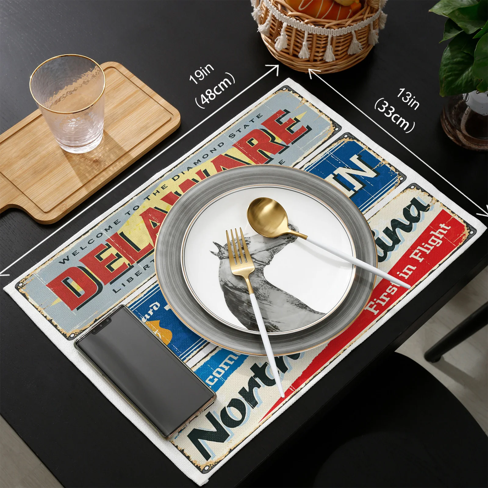 

Retro License Plate Pattern Table Runners and Placemats Set Hotel Wedding Table Decoration Table Runner Luxury