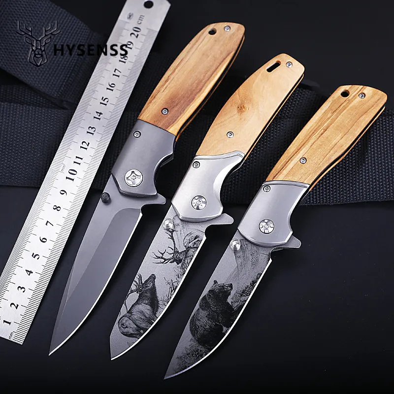 

Hysenss CM98 Tactical Folding Knife Pocket Fruit Knife High Hardness for Hunting Camping Survival Outdoor Fishing Wood Handle