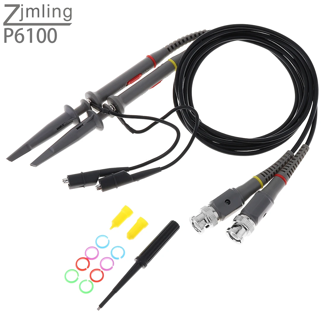

Portable 2pcs P6100 Oscilloscope Probe Kit 100MHz Scope Clip Test Probe Cable 1X / 10X Switchable
