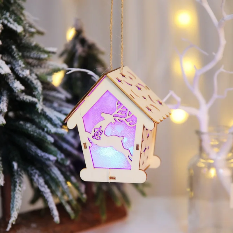 DIY креативный светящийся деревянный дом рождественская елка подвесные украшения
