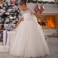 new flower girl dress for wedding whiteivory appliques ball gown short sleeves o neck first communion gowns vestidos longo