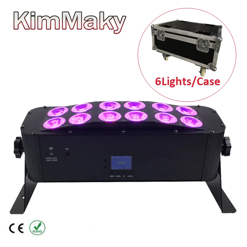 6 светильников/футляр на батарейках светодиодный беспроводной DMX 12X18W RGBWA + УФ DJ