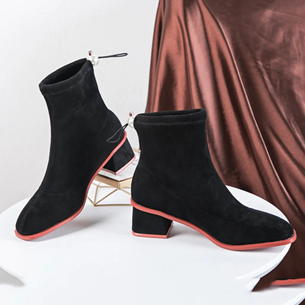 Женские ботинки ботильоны с круглым носком однотонные Повседневная теплая