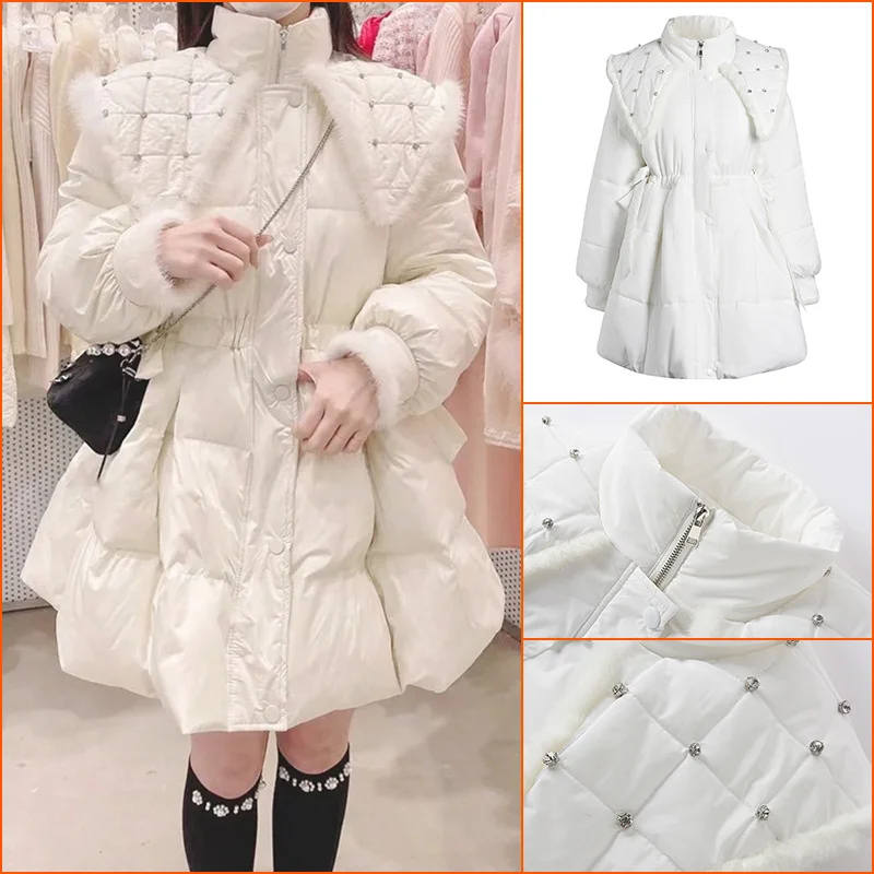 

Christmas Red Down Cotton Jacket Women's 2021 New Winter Thickened Loose Cotton Jacket Medium and Long Bread Jacket