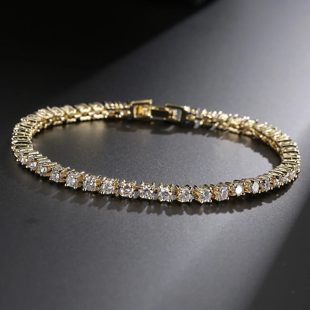 

Gold Silver Color 3mm Cubic Zirconia 18cm Tennis Bangle Bracelet For Women Wedding Fashion Luxury Christmas Gift Jewelry