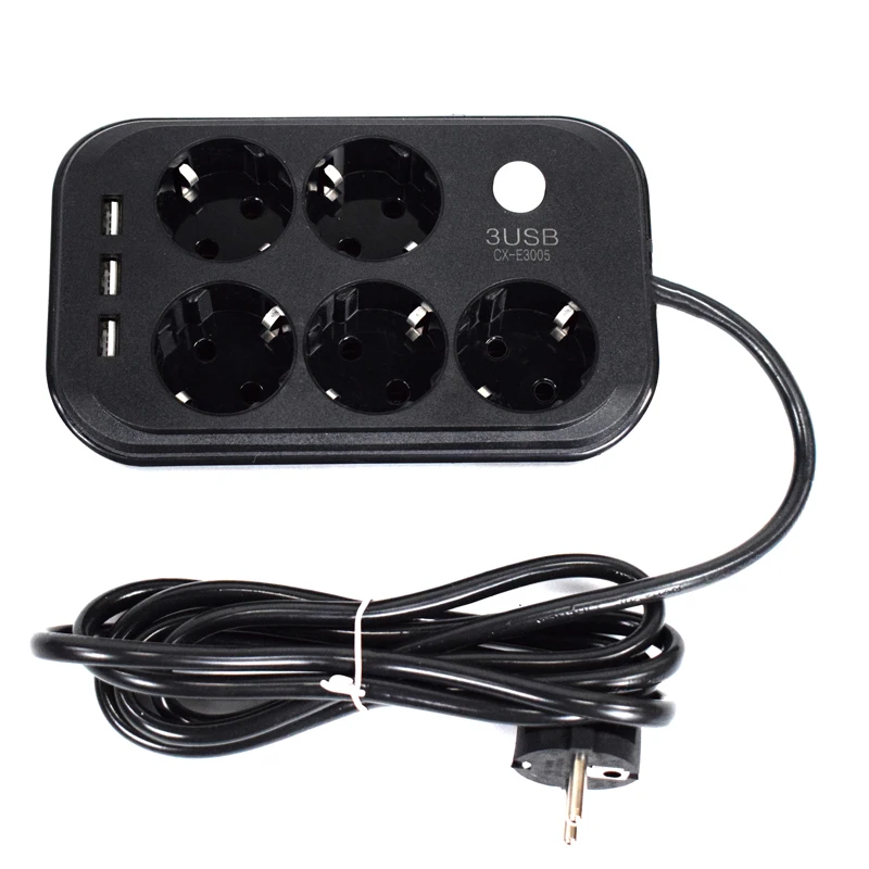 

Newest 2 Round Pin EU Plug RUS Power Strip 3 USB 5 Outlets EU Socket Home Plug Extension Sockets 2M Cord Network Filter