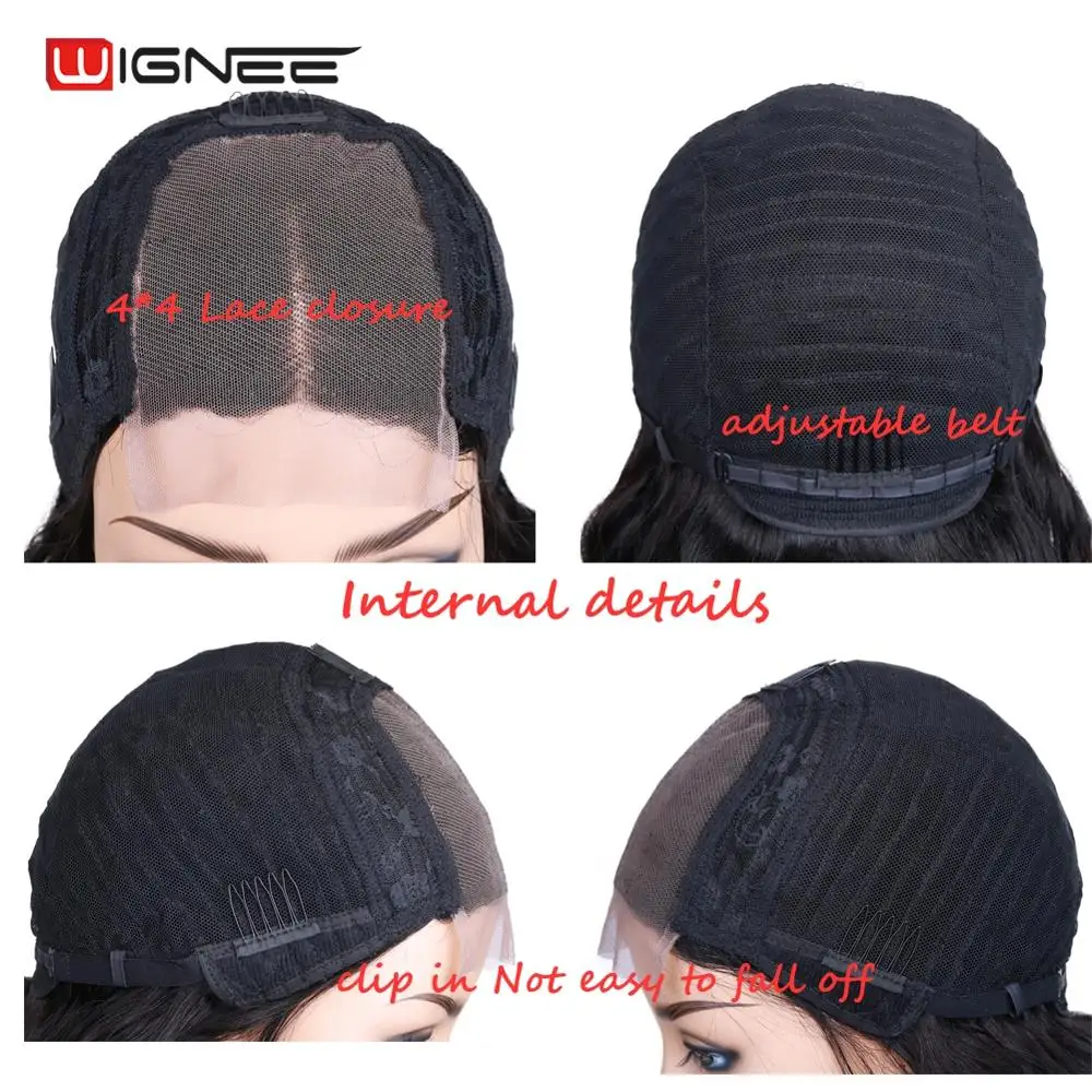 Wignee 4*4 Кружева Закрытие Омбре зеленый прямые волосы парик из натуральных волос s с