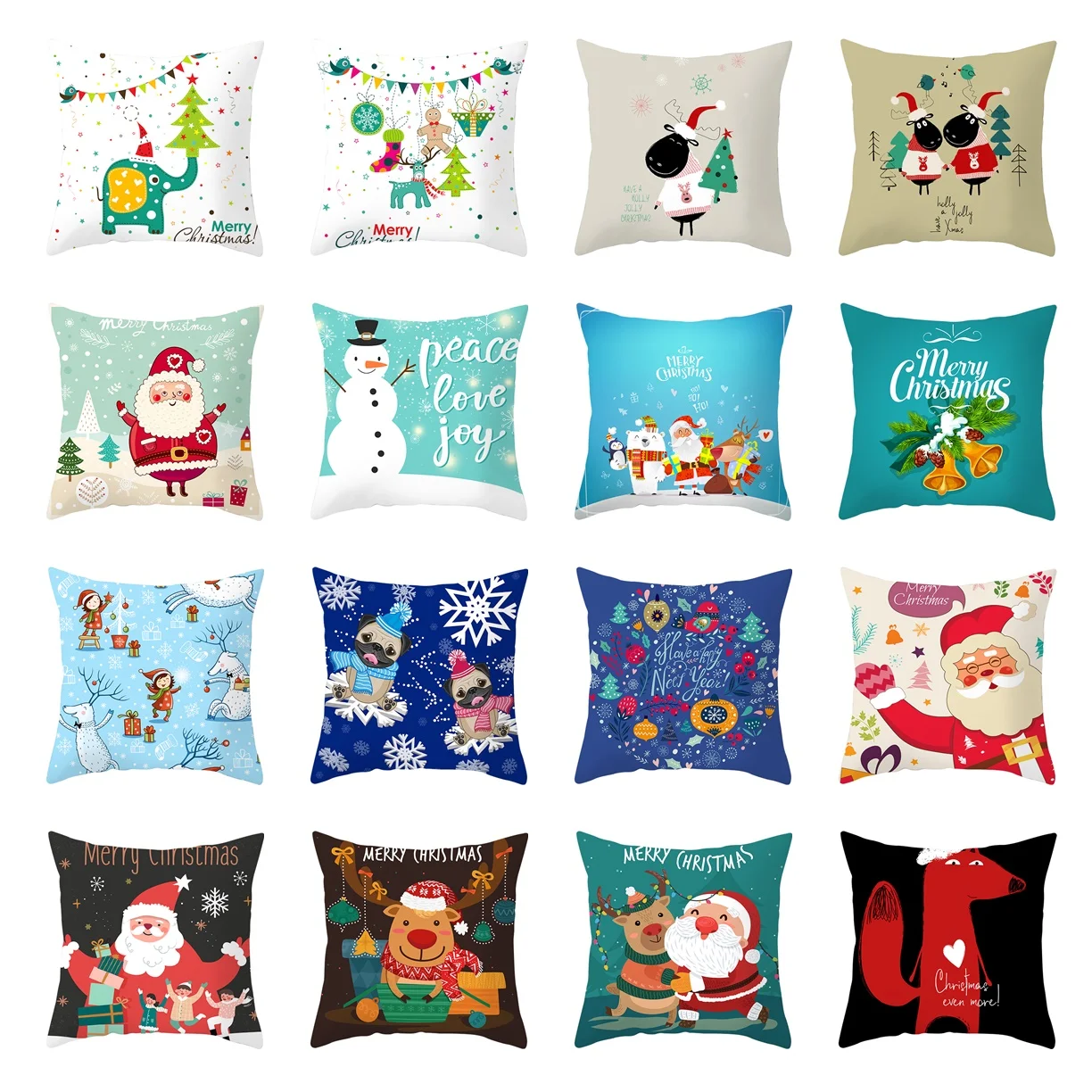 

Cartoon Animal Sheep Fox Elephant Cushion Cover Christmas Santa Claus Ornament Pillow Case New Year Winter Snowman Pillow Covers