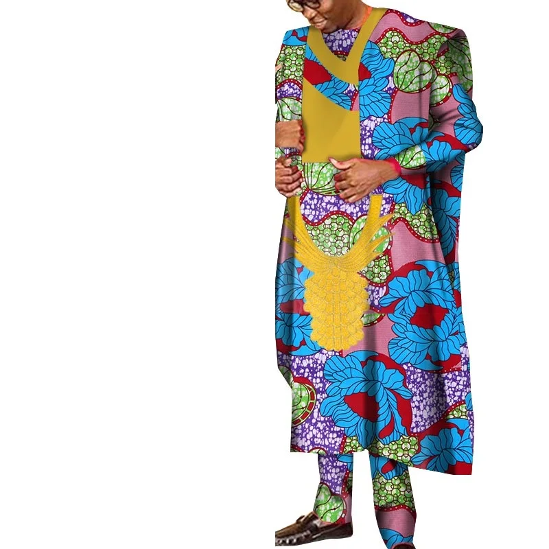 

African Clothes African Print Dashiki Men Robe Africaine Wedding Party Suit African Gown WYQ505