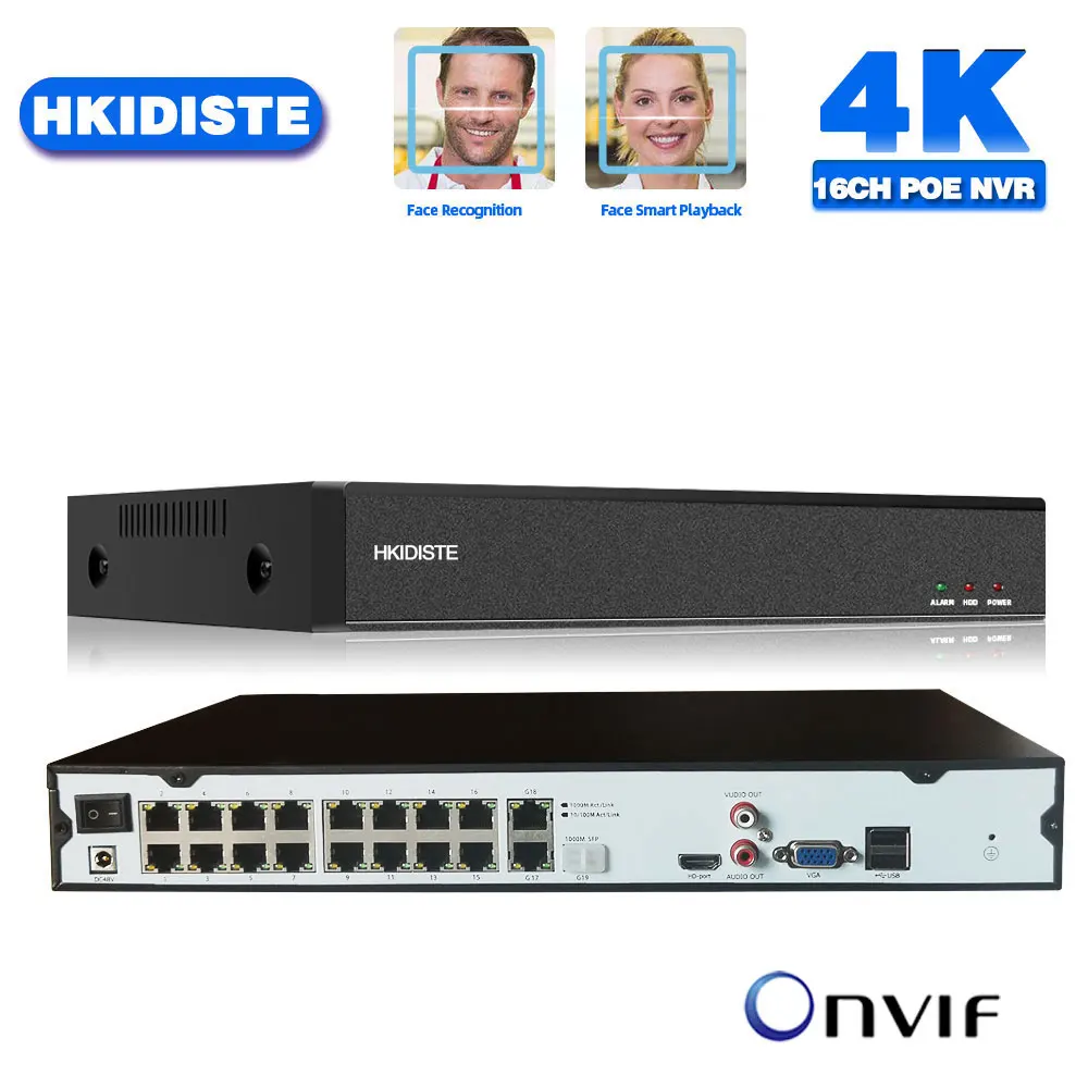 Сетевой видеорегистратор H.265 16 каналов 4K NVR POE IP камеры видеонаблюдения 8 Мп