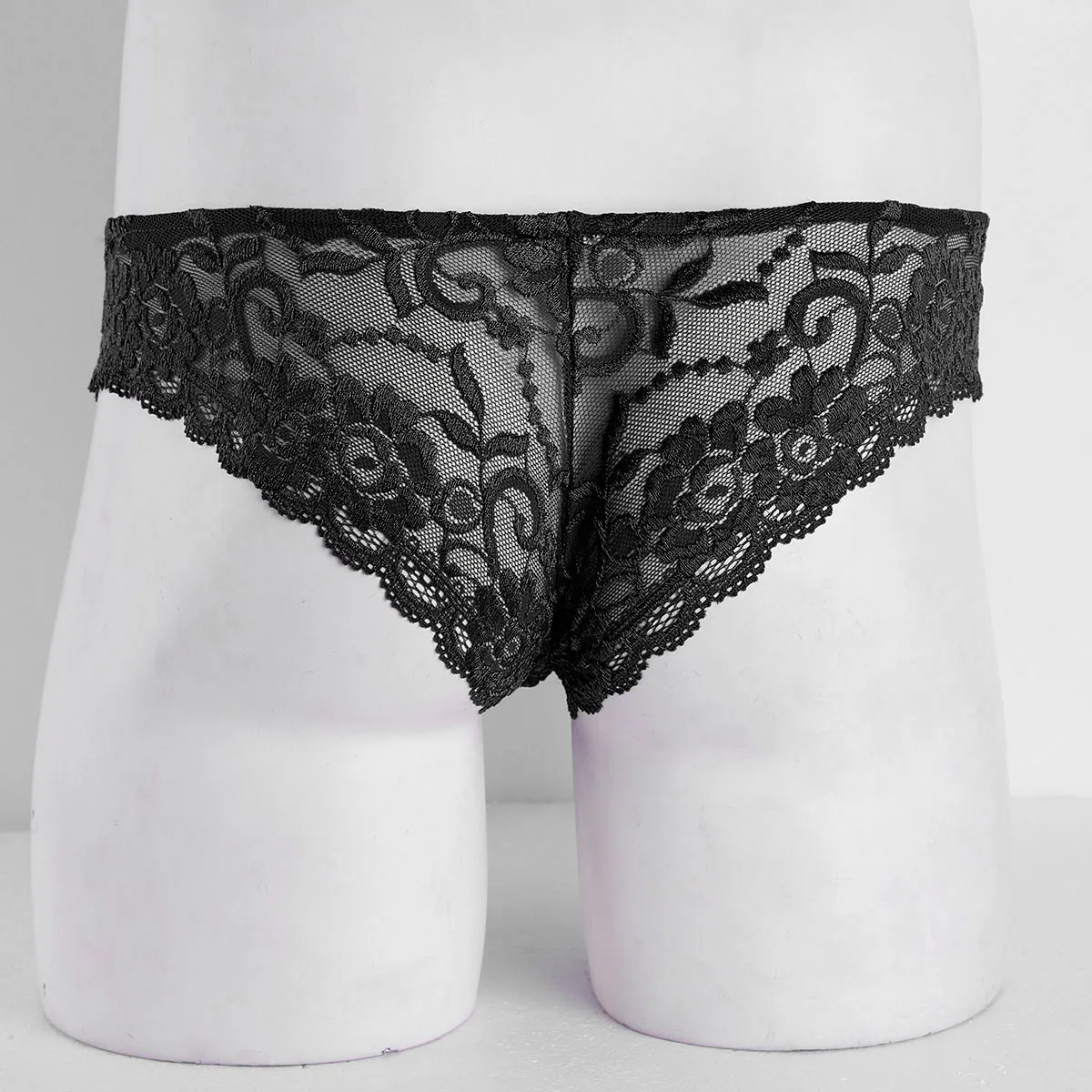 Трусы Стринги мужские сетчатые кружевные с мешочком низкой посадкой |