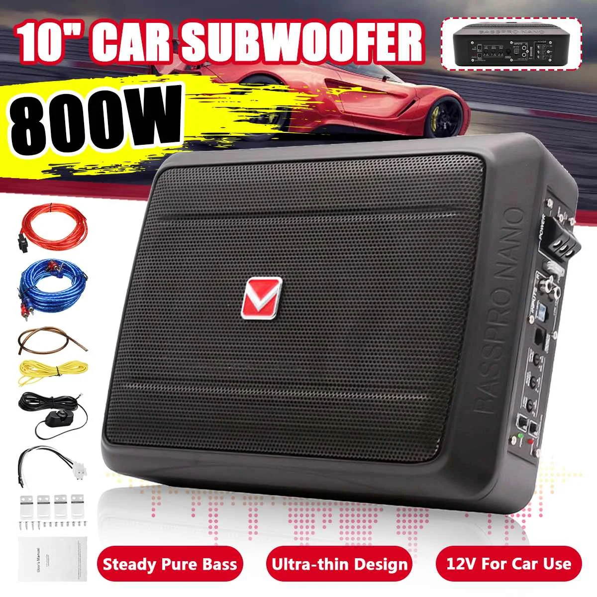 

800W/600W 8/10 Inch Car Seat Amplifier Subwoofer Car Audio Slim Under Seat Active Subwoofer Bass Speaker Car Subwoofers Woofer