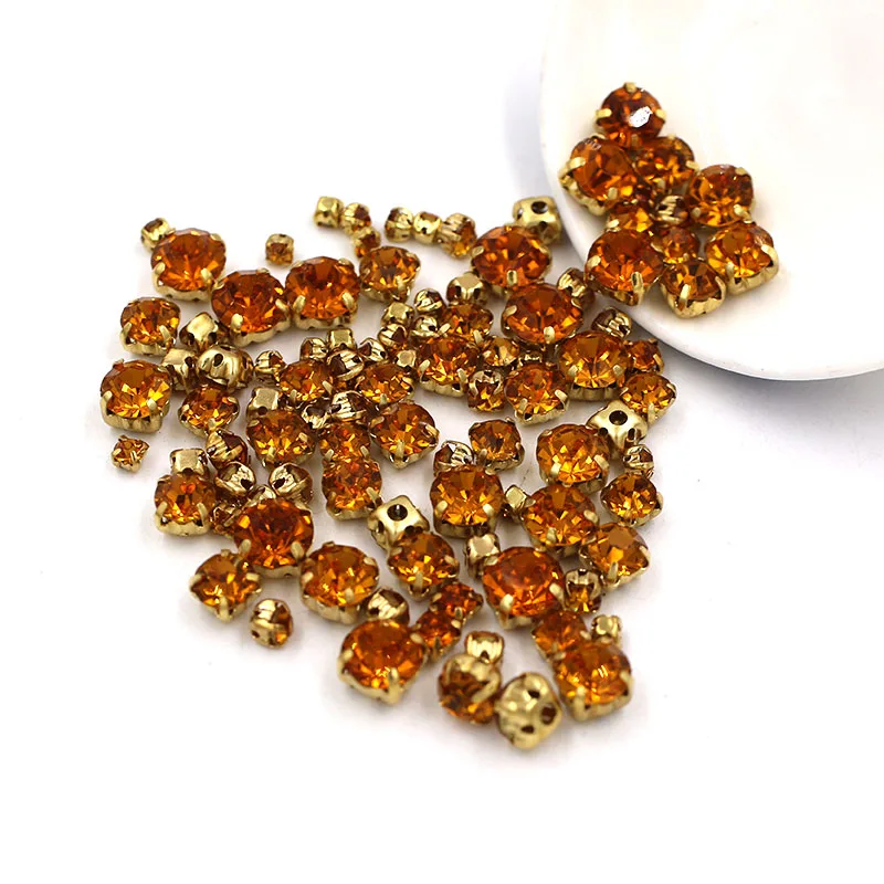 100 шт./пакет стеклянные стразы разных размеров хрустальные бусины Золотая основа