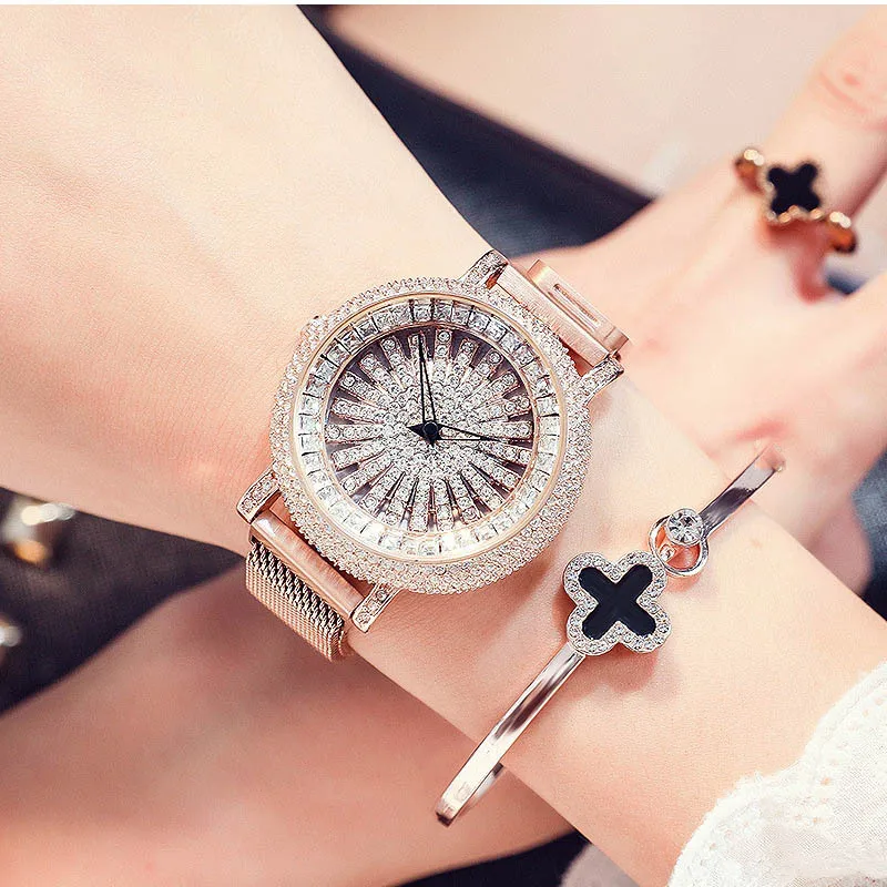Блестящие бриллиантовые женские часы модные брендовые наручные ремешок для