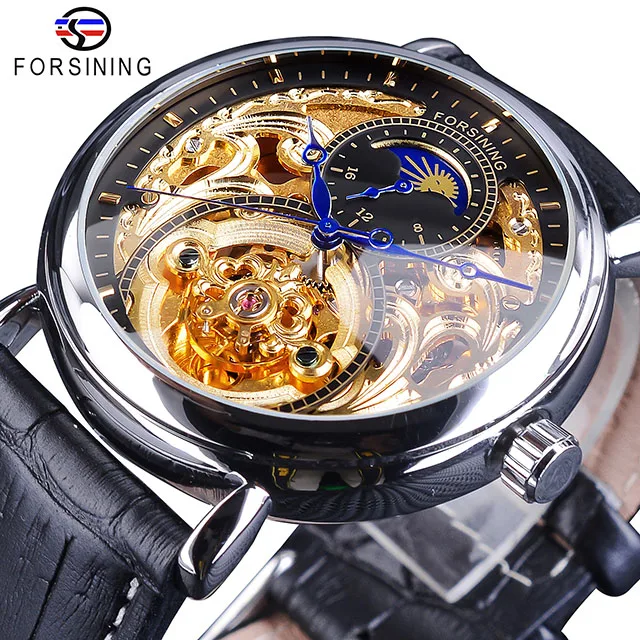 GMT1125-6 Forsining роскошные часы с скелетом, мужские часы с фазой Луны, модные синие водонепроницаемые мужские автоматические часы, лучший бренд класса люкс - Цвет: GMT1125-6