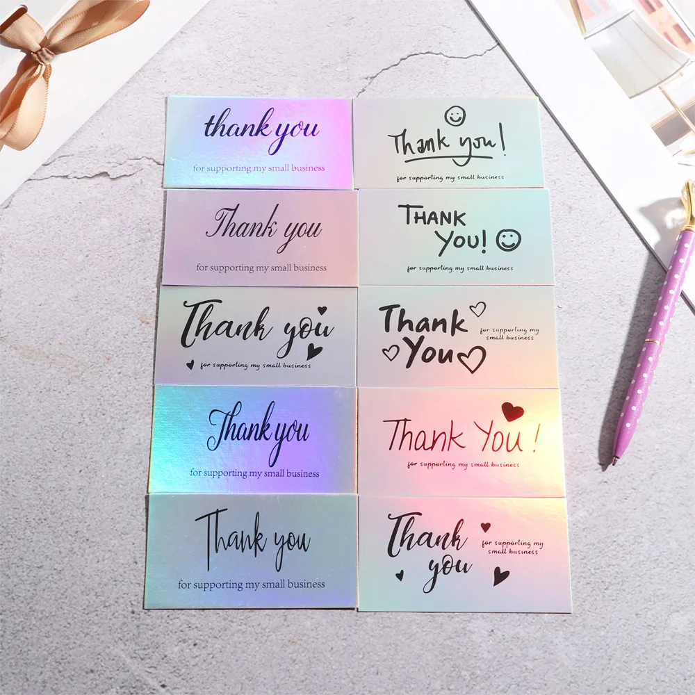 

50 Pcs Thank You For Supporting My Small Business Reflective Laser Appreciate Cards Greeting Postcard For Online Retail Shopping
