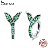 bamoer 100 925 sterling silver spring collection flower buds green cz hoop earrings for women sterling silver jewelry sce295