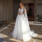 UZN элегантное ТРАПЕЦИЕВИДНОЕ свадебное платье с треугольным вырезом и длинными пышными рукавами и кружевной аппликацией, Бисер из атласа и тюля пикантное свадебное платье невесты платье