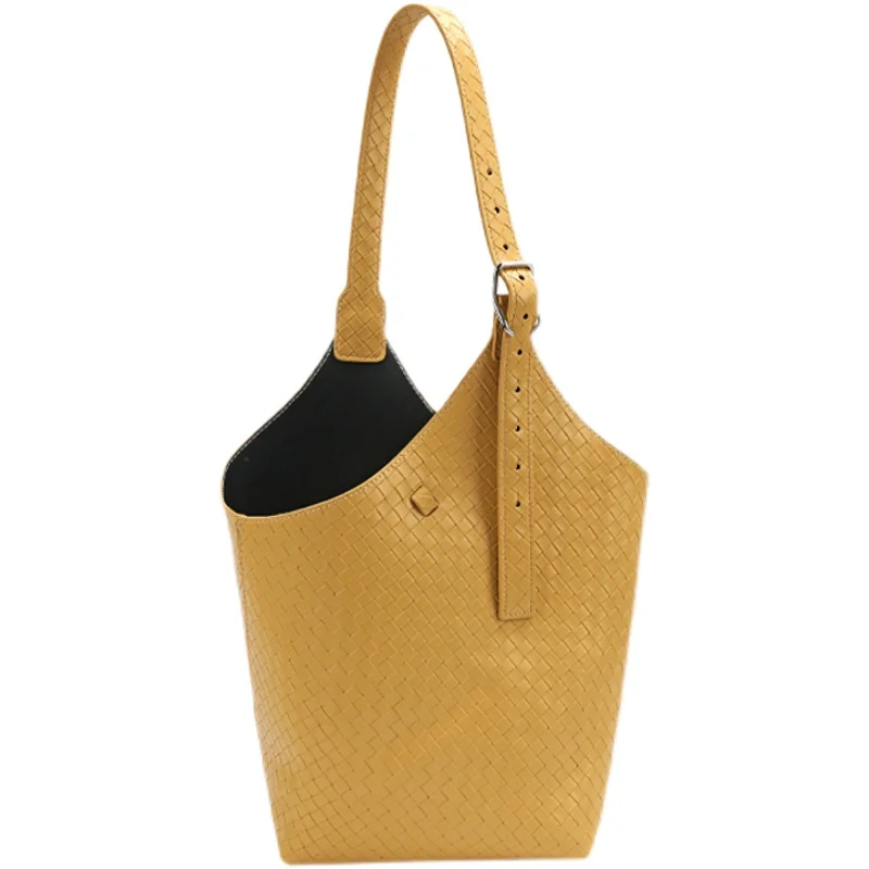 

[BXX] Simple PU Leather Weave Bucket Bags For Women 2021 Summer Branded Shoulder Bag Handbags Trending Luxury Travel Bag HS606