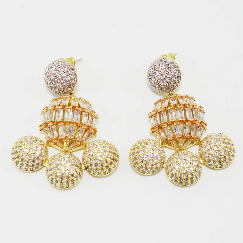 

18 k gold color Korean Fashion Bicolor Earring For Women Wedding Party Cubic Zircon Crystal CZ Dubai Indian Bridal Jewelry