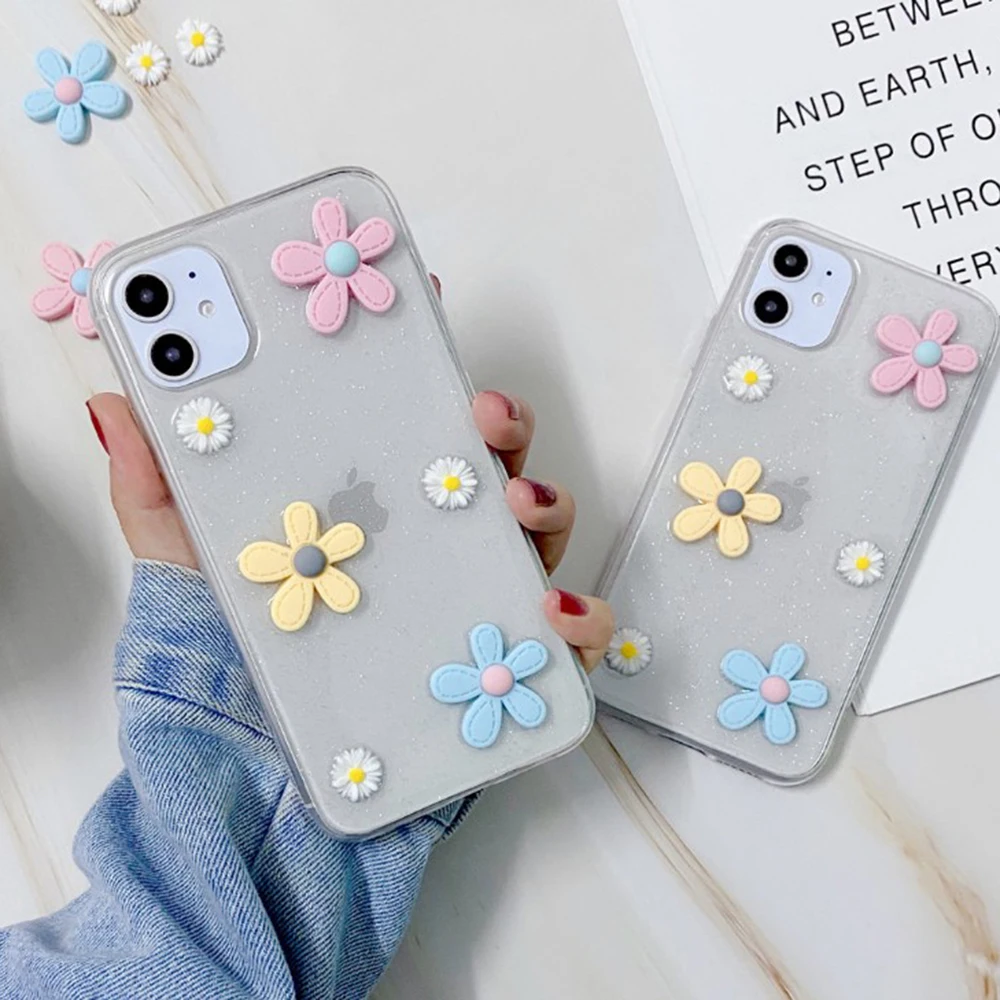 Прозрачный блестящий чехол с хризантемой для Apple iPhone 11 pro X XS XR Max 6 6S 7 8 Plus простой