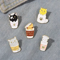 water cup cute cat enamel pins wake me up inside coffee kitten cartoon bottle brooches animals set badges jewelry for girls