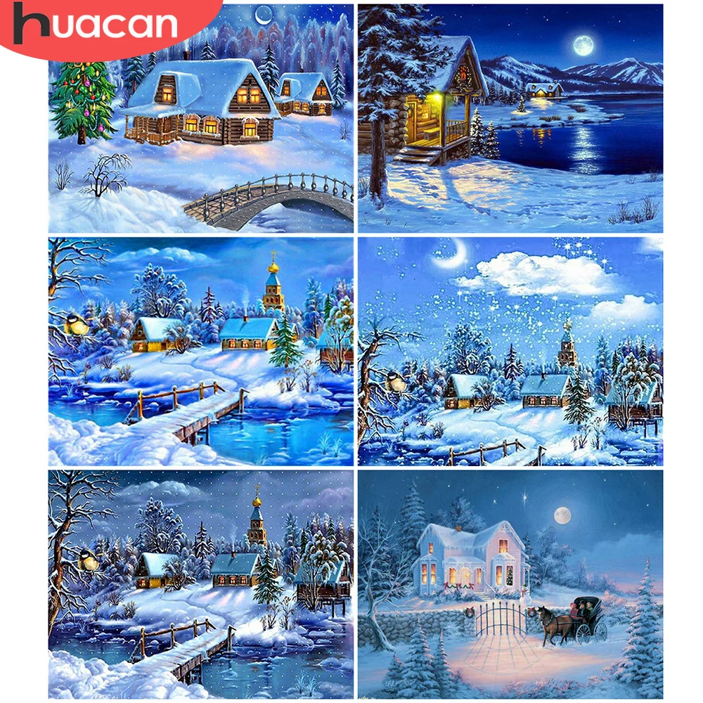 

HUACAN DIY Diamond Painting Scenery Winter House Rhinestone Of Picture 5D Diamond Embroidery Cross Stitch Decoration For Home