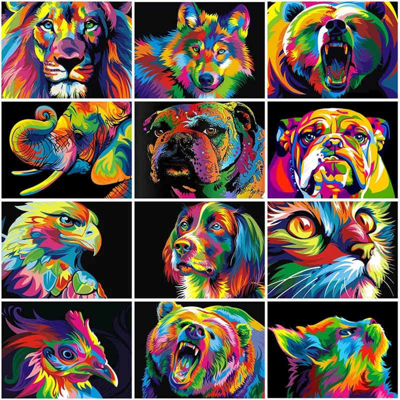 

Dog DIY 5D Diamond Painting Cross Stitch Full Round Resin Mosaic Diamond Embroidery Oil Paint Animal Tiger Cat Home Decor