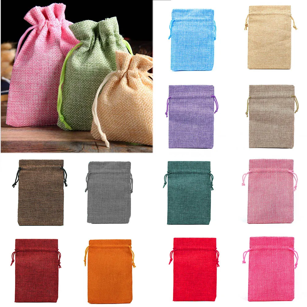 

1pc Handmade Natural Burlap Linen Drawstring Gift Bags Favor Wedding Christmas Gift Bag Jewelry Packaging Bags&Pouches