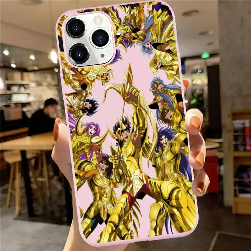 

Saint Seiya Phone Case Pink Candy Color for iPhone 6 7 8 11 12 s mini pro X XS XR MAX Plus