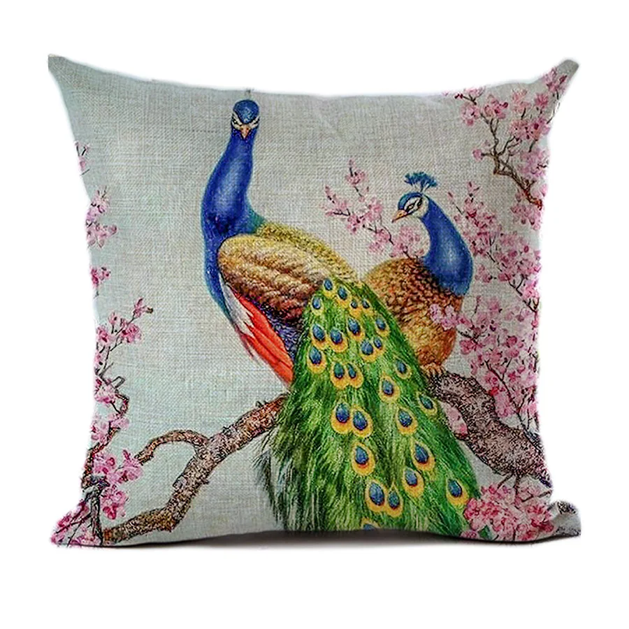 Peacock-10-Linen Подушка с павлином, чехол, красочные перья, декоративные подушки, чехол для дома, гостиной, декор для дивана, полиэстер, лен, элегантные чехлы - Цвет: Peacock-10-Linen