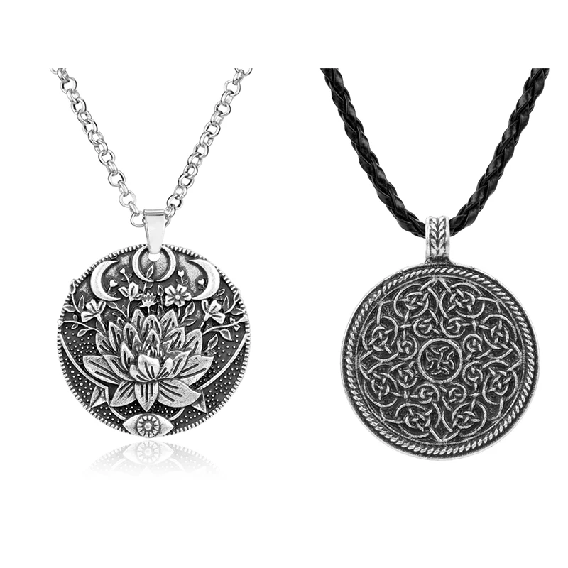 

Dropshipping Norse Viking Jewelry Flower Infinity Knot Coin Pendant Necklace Yoga Accessories For Men