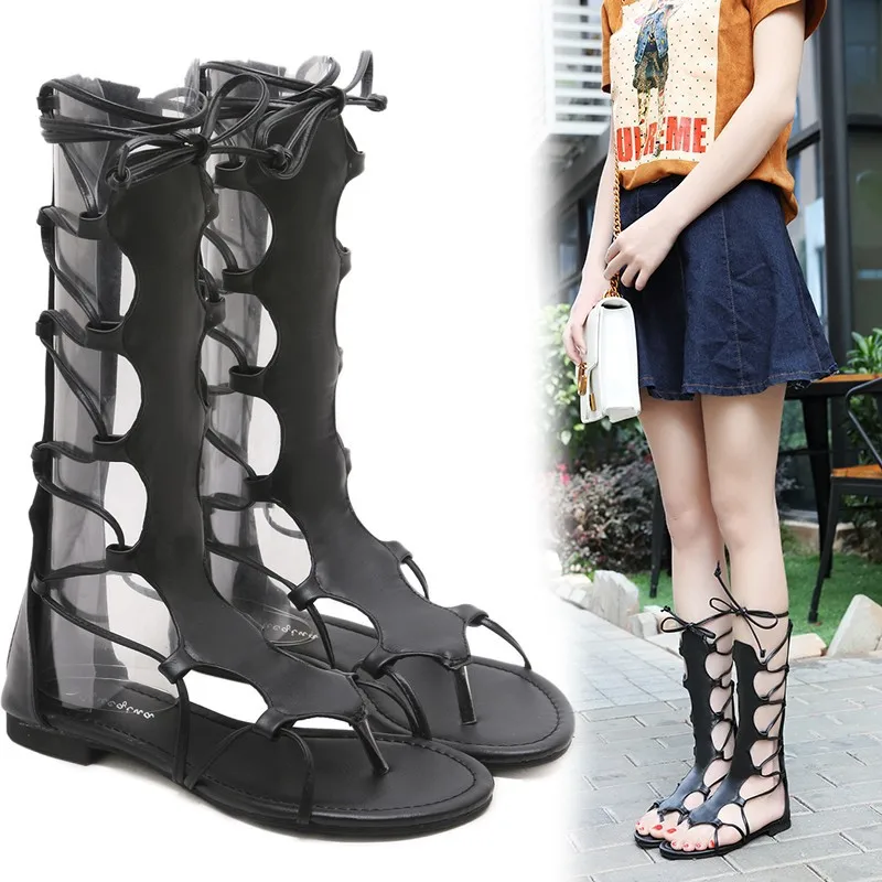 

Summer new lace up low heel sandals long toe Roman STRAP FLAT SANDALS