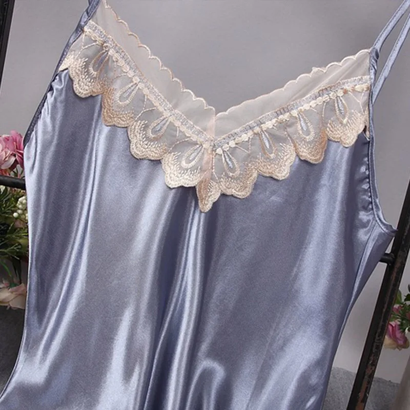 Кружевная ночная рубашка для женщин шелковая атласная пижама без рукавов